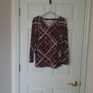 Denim and Co Print Top w/ Chain Detail (S)